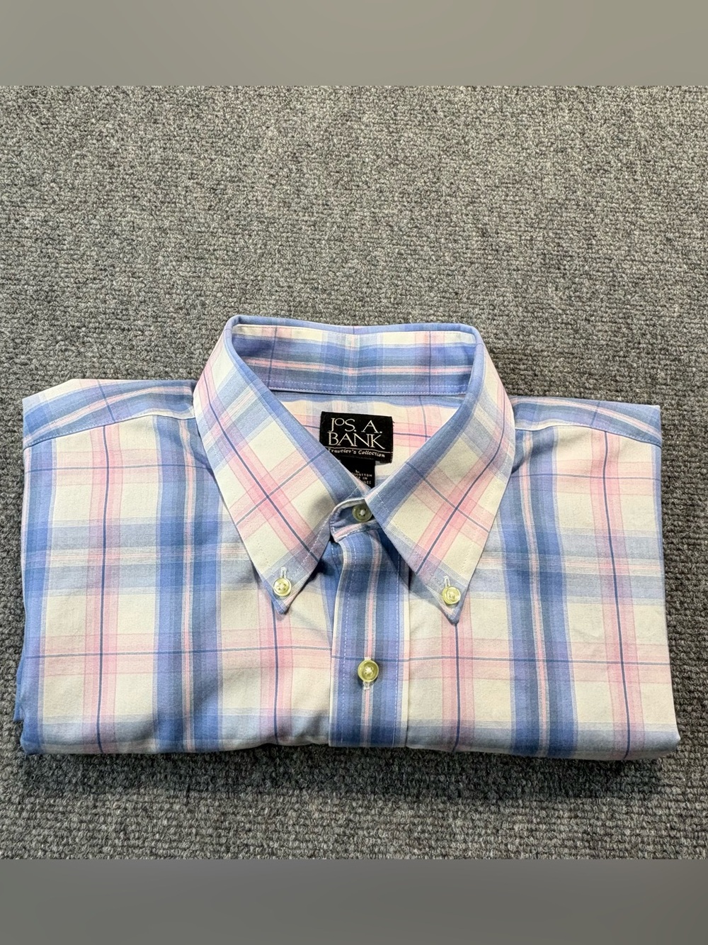 JoS. A. Bank Traveler Collection Men L Plaid Button Down Shirt Pink Blue White